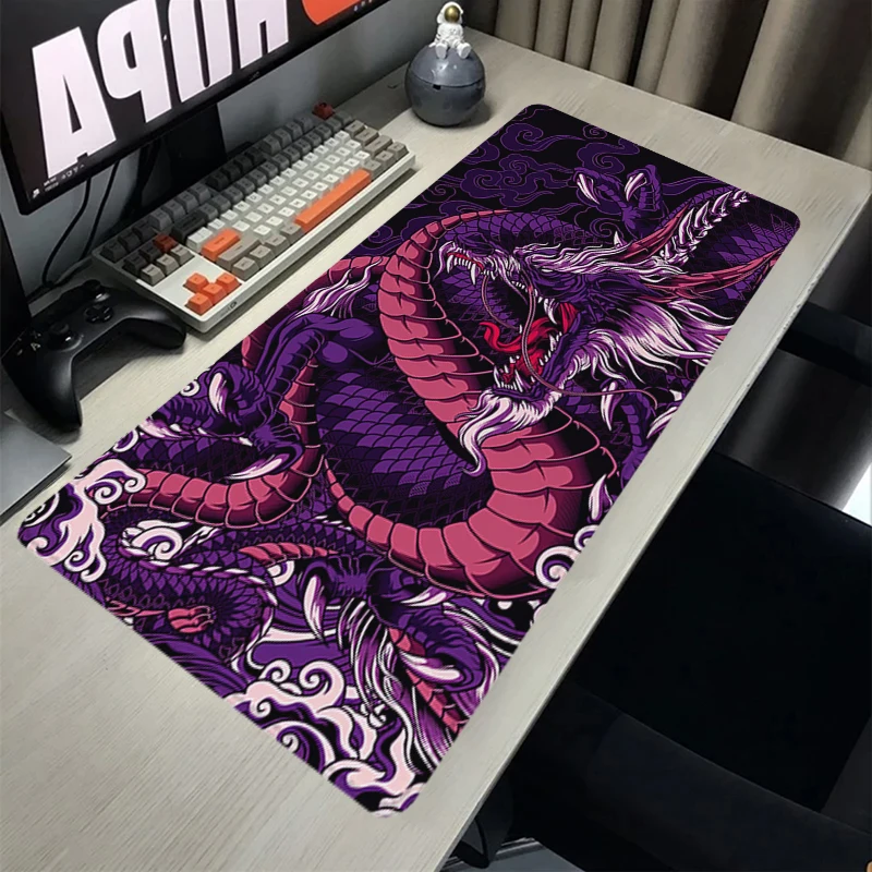 Pc Mouse Pad Dragon Pattern Office Computer Desk Mat Mouse Mat Gamer Keyboard Mat Stitched Edge Mousepad Cabinet Gaming Accessoy