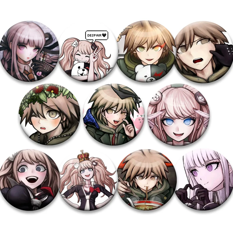 Cartoon Game Character Brooch Round Lapel Pins Kirigiri Kyoko,Naegi Makoto,Enoshima Junko,Celestia Ludenberg Badge Jewelry Gifts