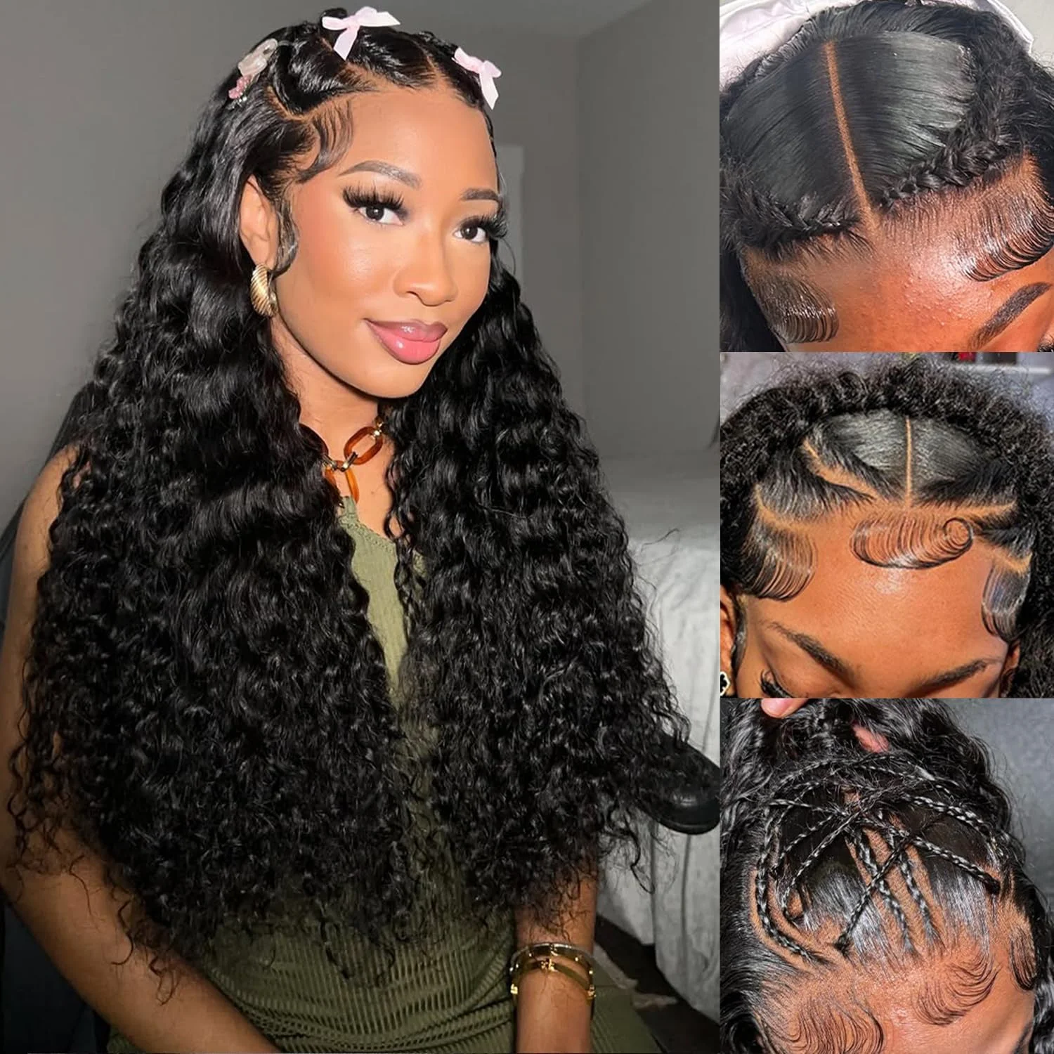 

220% Плотность 360 13x6 HD Полные парики фронта шнурка Вьющиеся человеческие волосы Глубокая волна Парики фронтальной части шнурка 7x6 Бесклеевые парики Человеческие волосы 46 дюймов