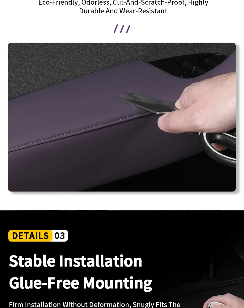 Originalfarbene Leder- und ABS-Türgriffschutzhülle für den Innenraum – Zubehör für Tesla Model 3 / Model Y / Model YL – Detail 9