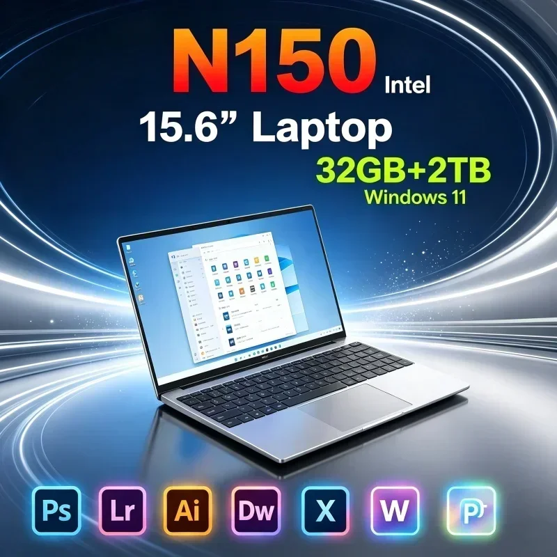 15.6'' 120Hz Display Notebook Intel N150 Windows 11 32GB RAM 1TB/2TB SSD 5000mAh Portable Laptop For Office Daily Use