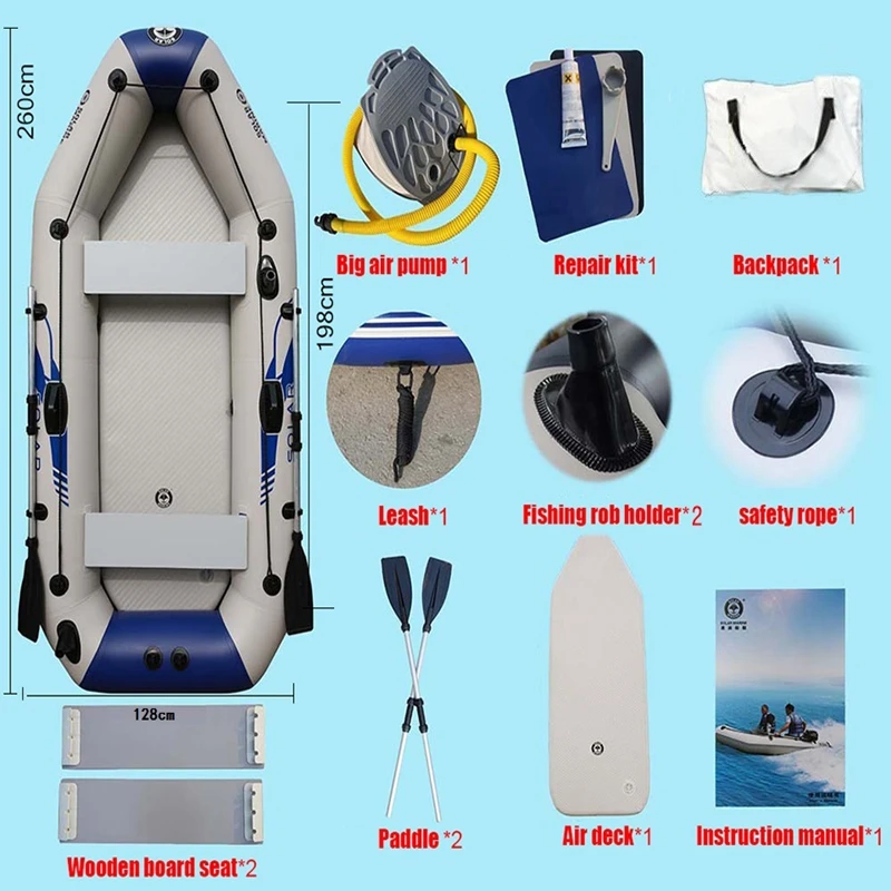Solar Marine 3 Person PVC Air Deck Inflatable Kayak 8.5ft 260cm Drifting Lakes & Rivers Rowing Boat Accessories