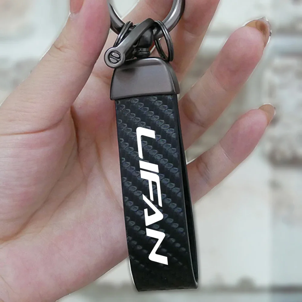 Carbon fiber Keychain Car Logo Key Ring Car Styling for LIFAN Car Key Ring Holder Jewelry Square Pattern Buckle