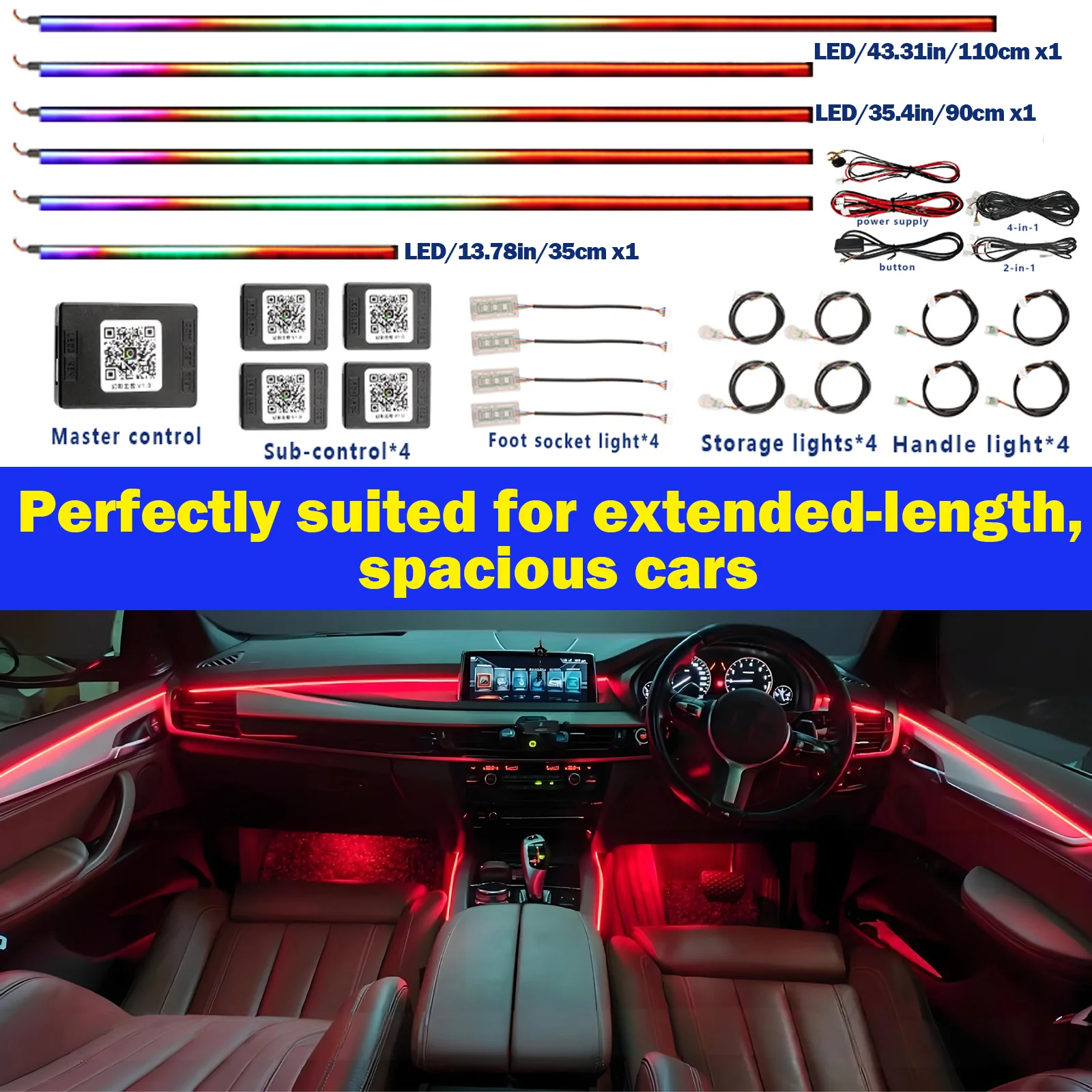 

18-in-1 Universal LED ambient lighting strip for interiors of spacious, extended-length vehicles For Tesla Model Y & L E60