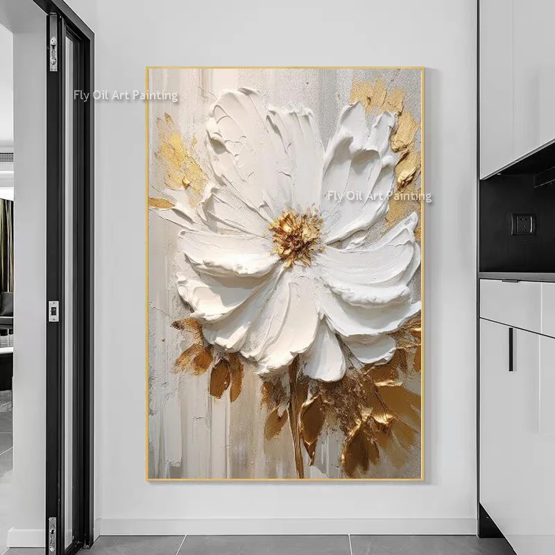 New Minimalism Design Beige White Knife Thick Canvas Wall Art Items Large Hand Made Blue Golden Yellow Oil Painting For Decor
