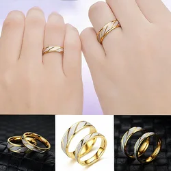 Fashion Couple Stripe Gold-plated Ring For Women Men Stainless Steel Couple Hand Jewelry Gifts Fashion Metal Ring Accessories