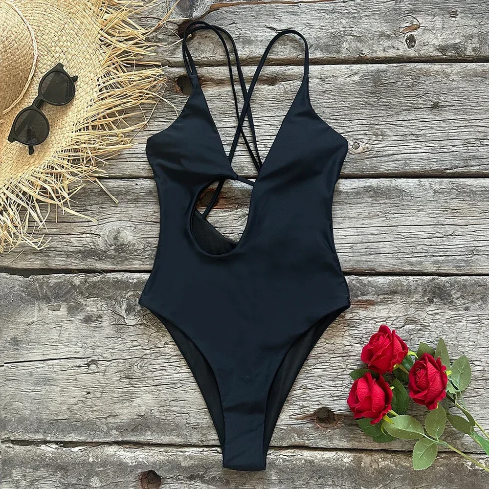 2023 Sexy Solid One Piece Swimsuit Push Up Swimwear Women  Monokini Adjustable Shoulder Swimsuit Bodysuit Bathing Suit Swim Wear