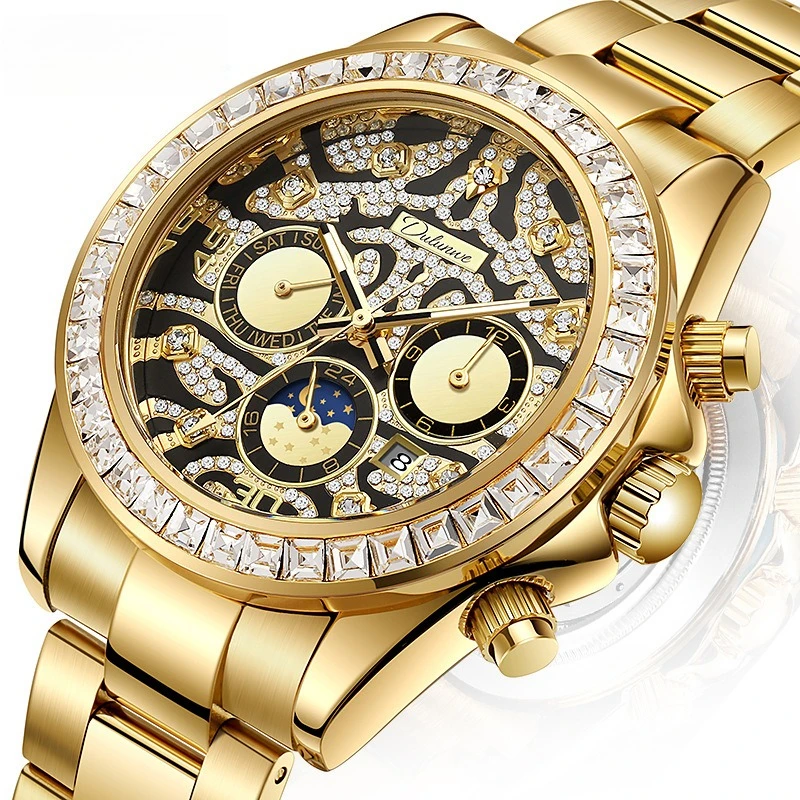 Stainless Steel Tiger Gold Daytona Series Sun-Moon-Star Luminous Waterproof Self-Wind Automatic Watch for Men