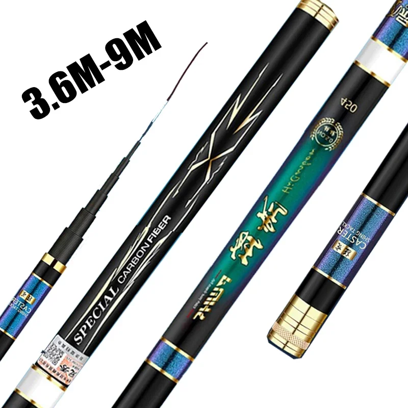 

3.6M/4.5M/5.4M/6.3M/7.2M/8M/9M Telescopic Stream Rod Carbon Reservoir Pond Fishing Rod Super Light Hard Fiber Hand Fishing Pole