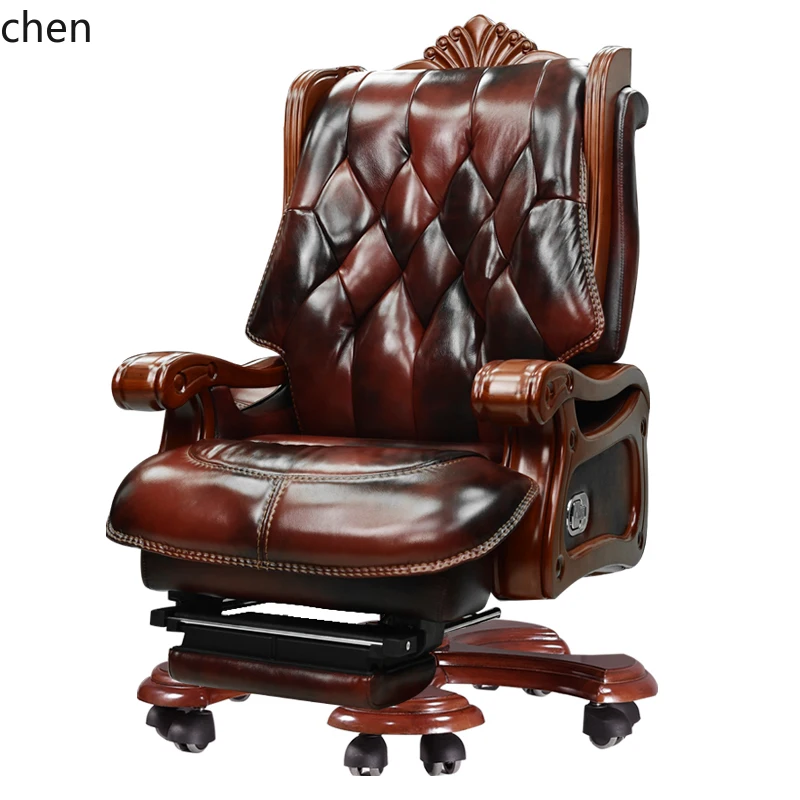 

HTT high-end leather class comfortable sedentary computer chair carved office recliner