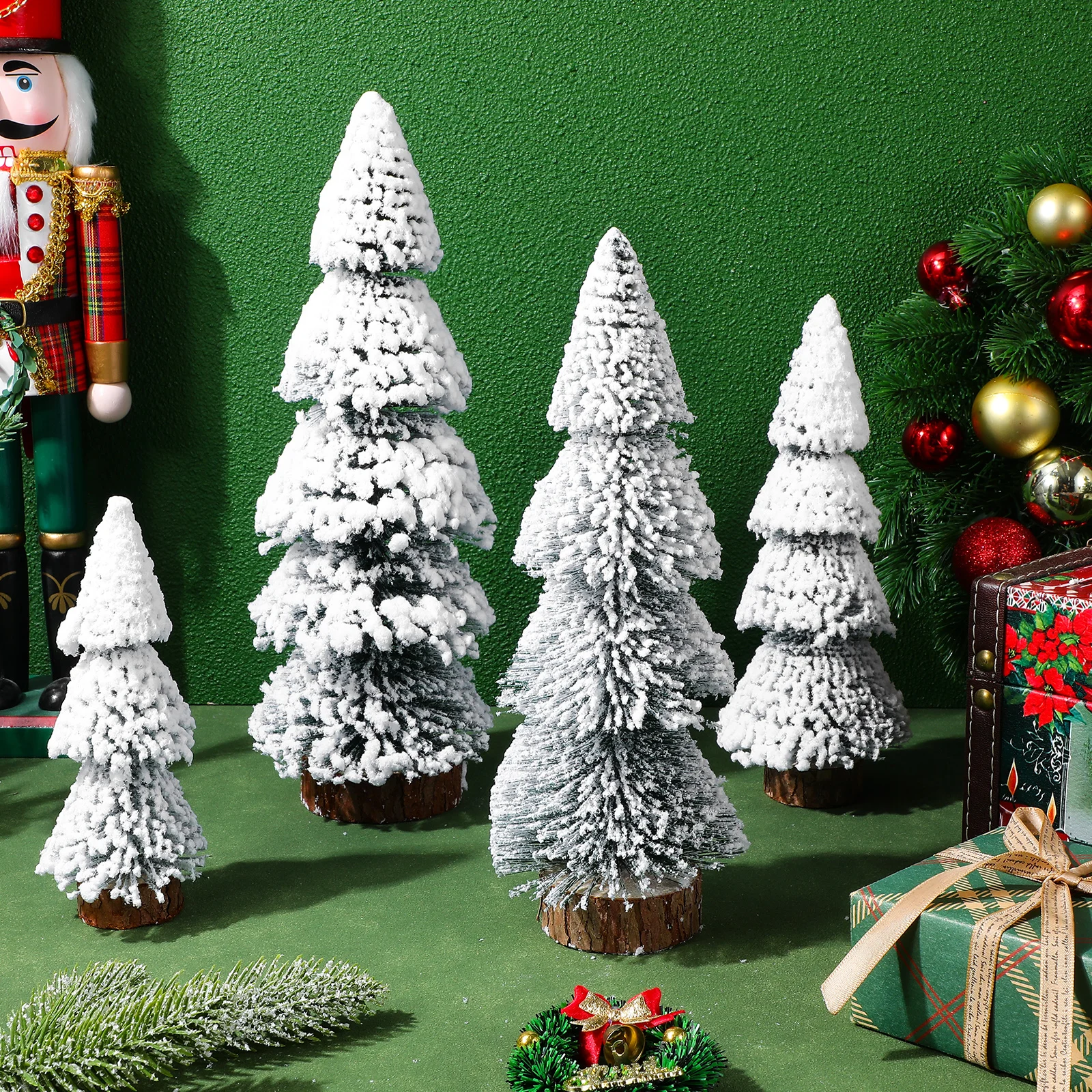 

4pcs Desktop Christmas Trees Pine Tree With Snow Holiday Party Home Tabletop Decor Tabletop Christmas Trees Decoration Navidad