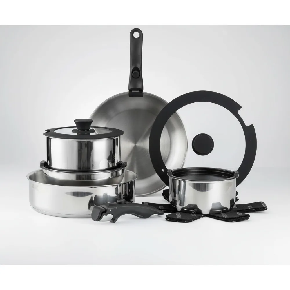 

Removable Handle Stainless Steel Cookware Set, Oven & RV Safe Pots Pans for Small Kitchen Camping