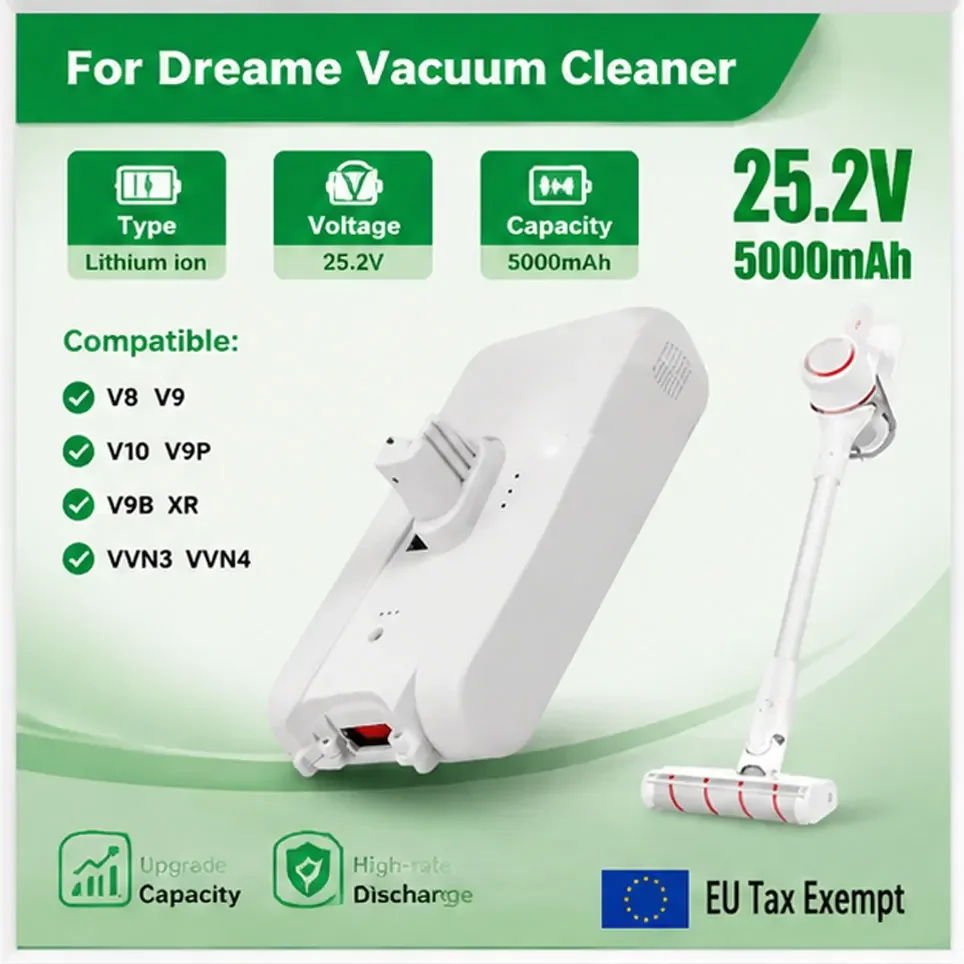 Staubsauger-Akku 25,2V 5000mAh Passend für Dreame und Xiaomi V10 V10Pro 10-20 Ersatz-Akku