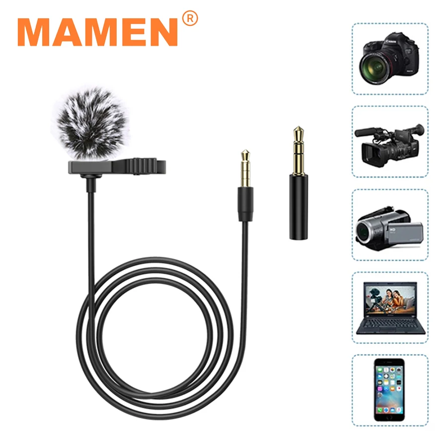 

MAMEN 4m Cable Lavalier Microphone Omnidirectional Pickup MIC 3.5mm Audio Plug For Phone Camera Computer Laptop Vlog Recording