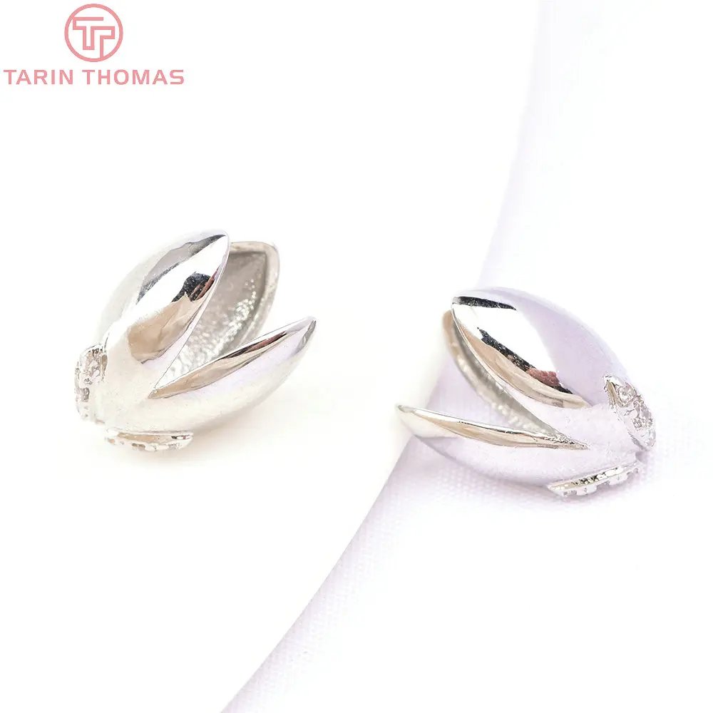 (3213) 4PCS 8x10.5MM 24K Gold Color Brass with Zircon  Bead Caps Connector  Quality DIY Jewelry Making Findings Accessorie
