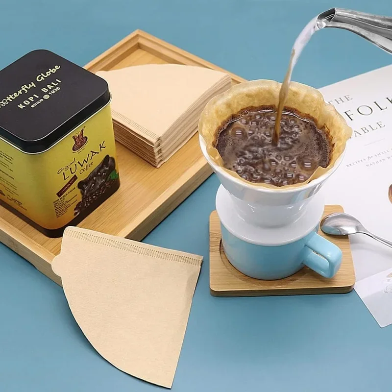 Disposable Cone Paper Coffee Filter V-Shaped Handmade Coffee Filters Natural Odorless Unbleached Filter Easy to Store and Carry