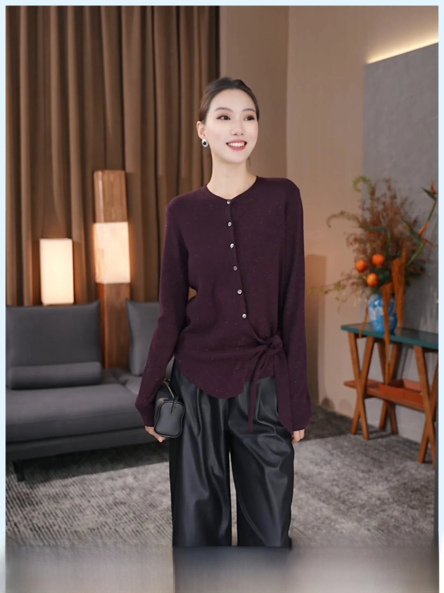 

Fashionable Knitted Long Sleeve round Neck Sweater with Knot Slimming Women's Inner Wear Spring New Style Comfortable Warmth