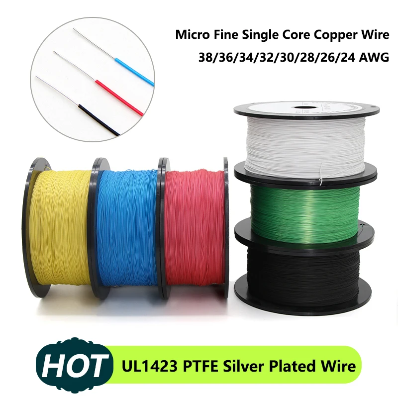 5/10/50/100m UL1423 PTFE Silver Plated Single Core Cable 38 - 24AWG PVDF Micro Fine Electronic Line High Temperature Copper Wire