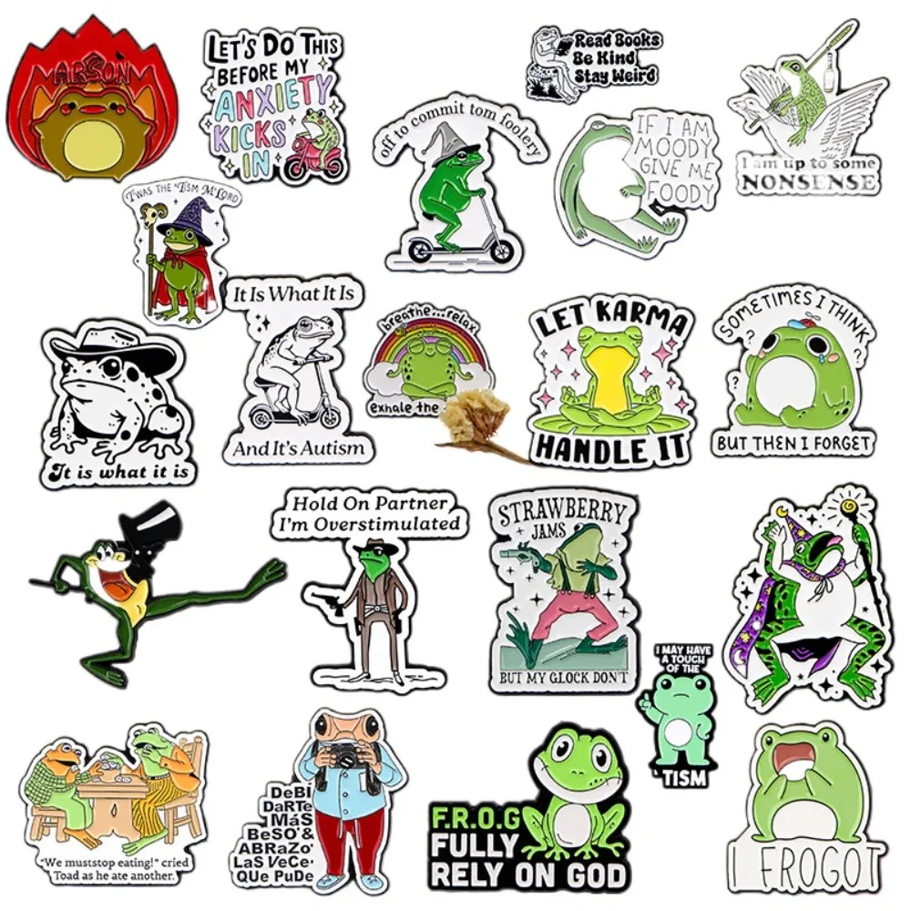 Funny Cartoon Frog Enamel Pin Slogan Toad Brooch Lapel Pins DIY Backpack Badges Jacket Hat Decor Whimsical Amphibian Animal