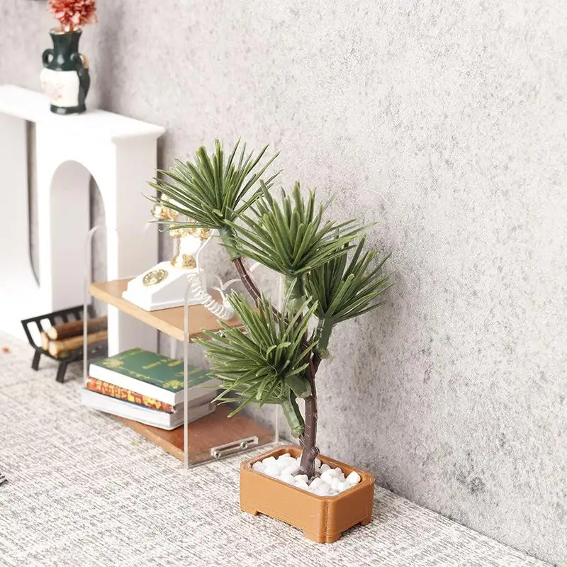 

1Pcs Micro Landscape Garden Bonsai Ornament 1/12 Dollhouse Simulation Pine Tree Green Plants Bonsai Model Scene Decoration