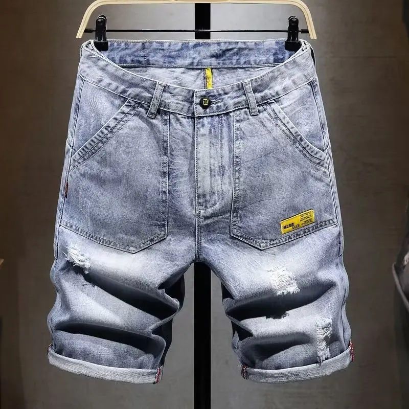 

Summer Men's Casual Loose Fit Five-ket orts Thin Denim Workwear Mid-Waist Youth Trend Cotton Blend Wear-Resistant