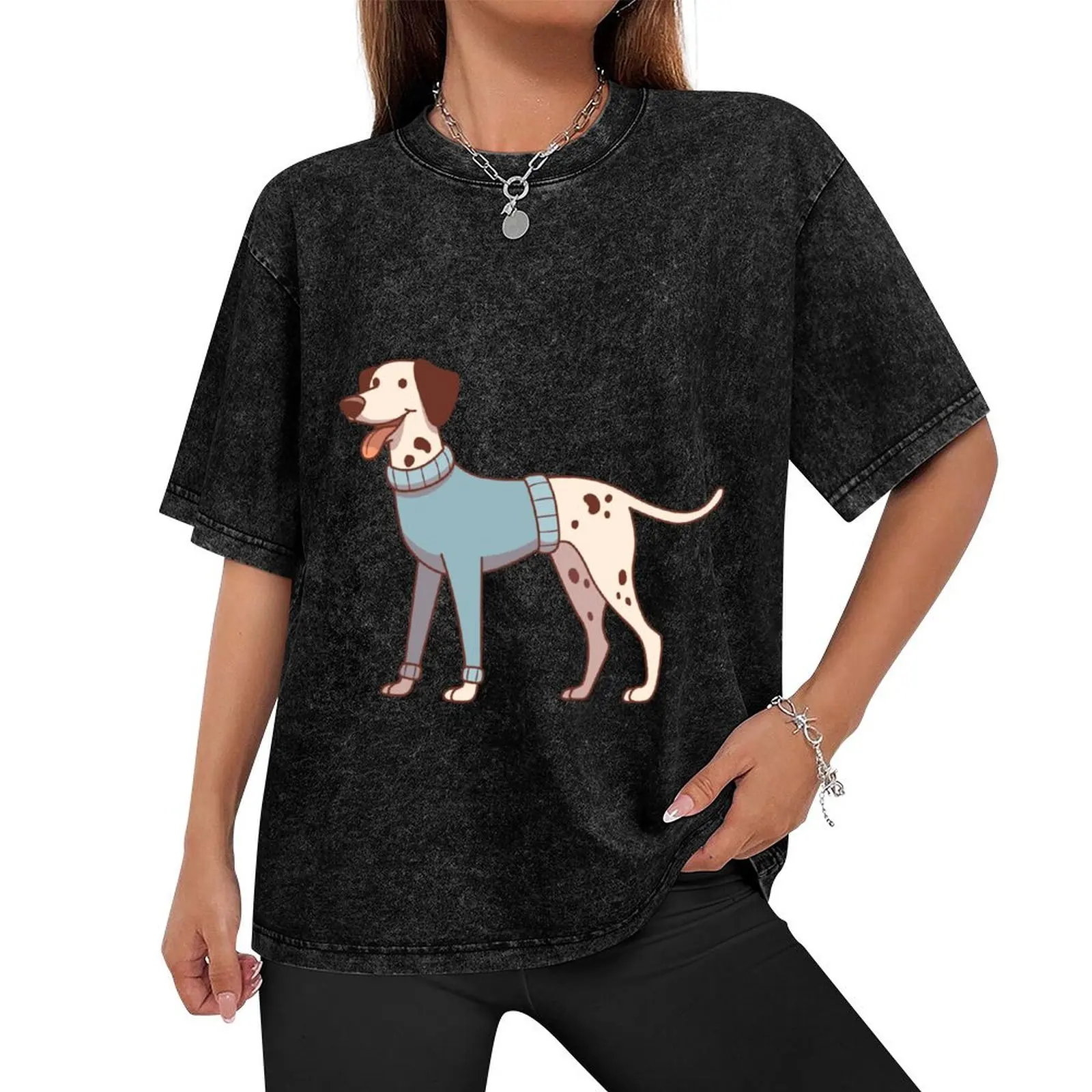 Dalmatian dog wearing a blue sweater T-Shirt summer tops blacks mens funny t shirts