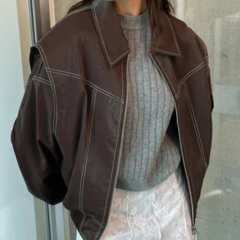 

Women's Long Sleeve Street Coats Women Spring Autumn Winter Faux Leather Jackets Fashion Crop Jacket Lady Streetwear Outerwears