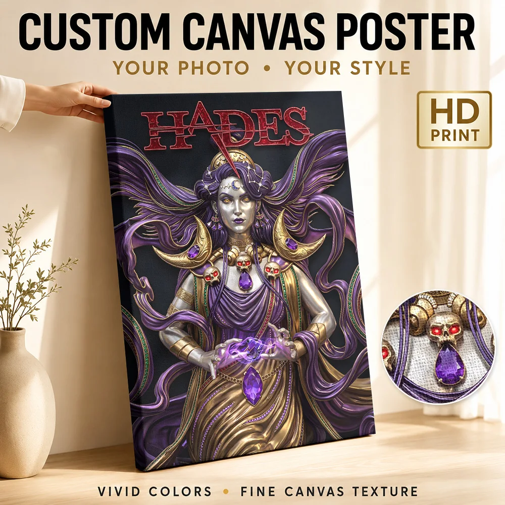 Hades Goddess Fantasy Digital Art Framed Canvas Print Poster Personalized Photo Spiritual Mythology Wall Art for Bedroom Decor