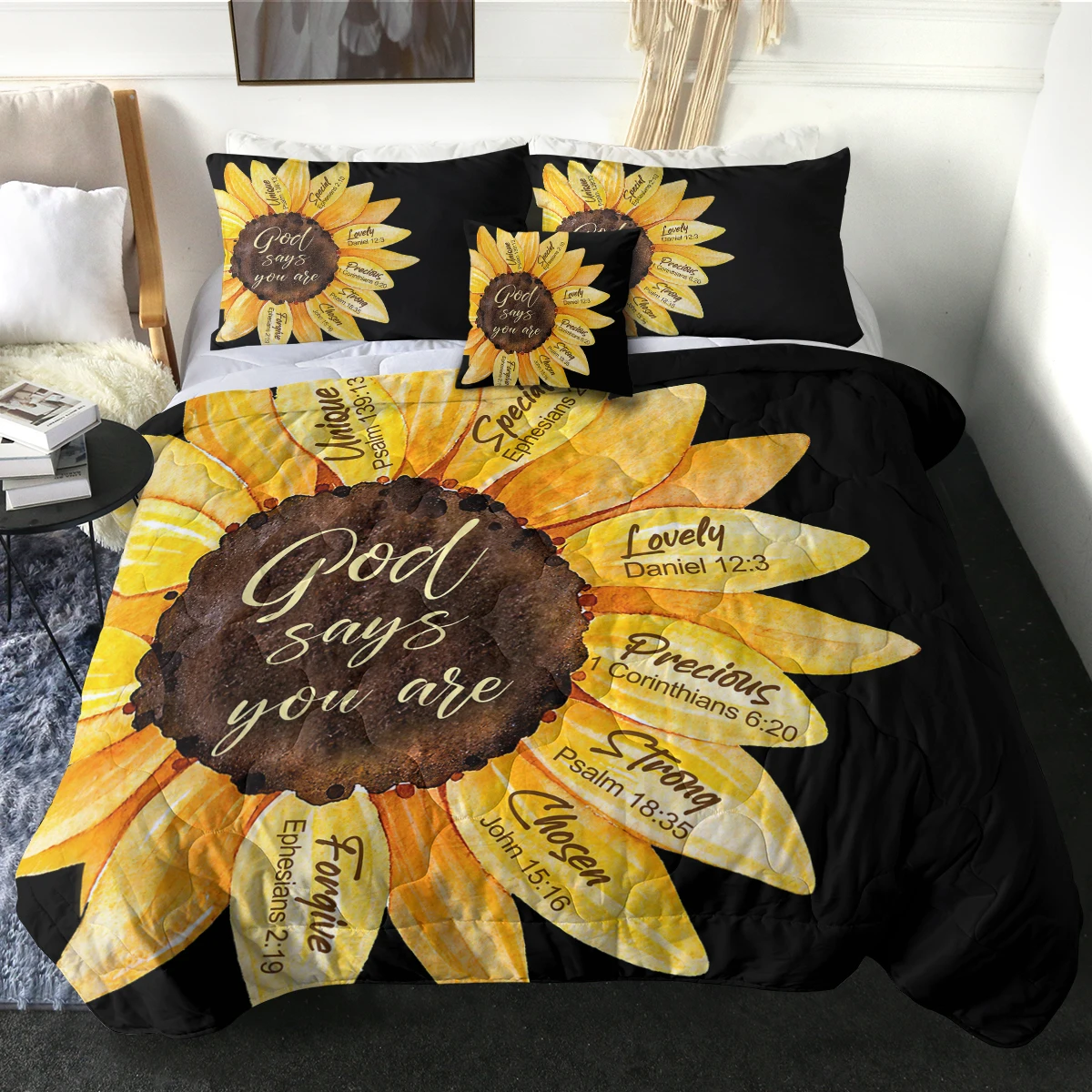 

Unique Half Sunflower Design Quilt Set Yellow Bright Colour Brings Hope and Happiness Modern Bedspread Home Decor