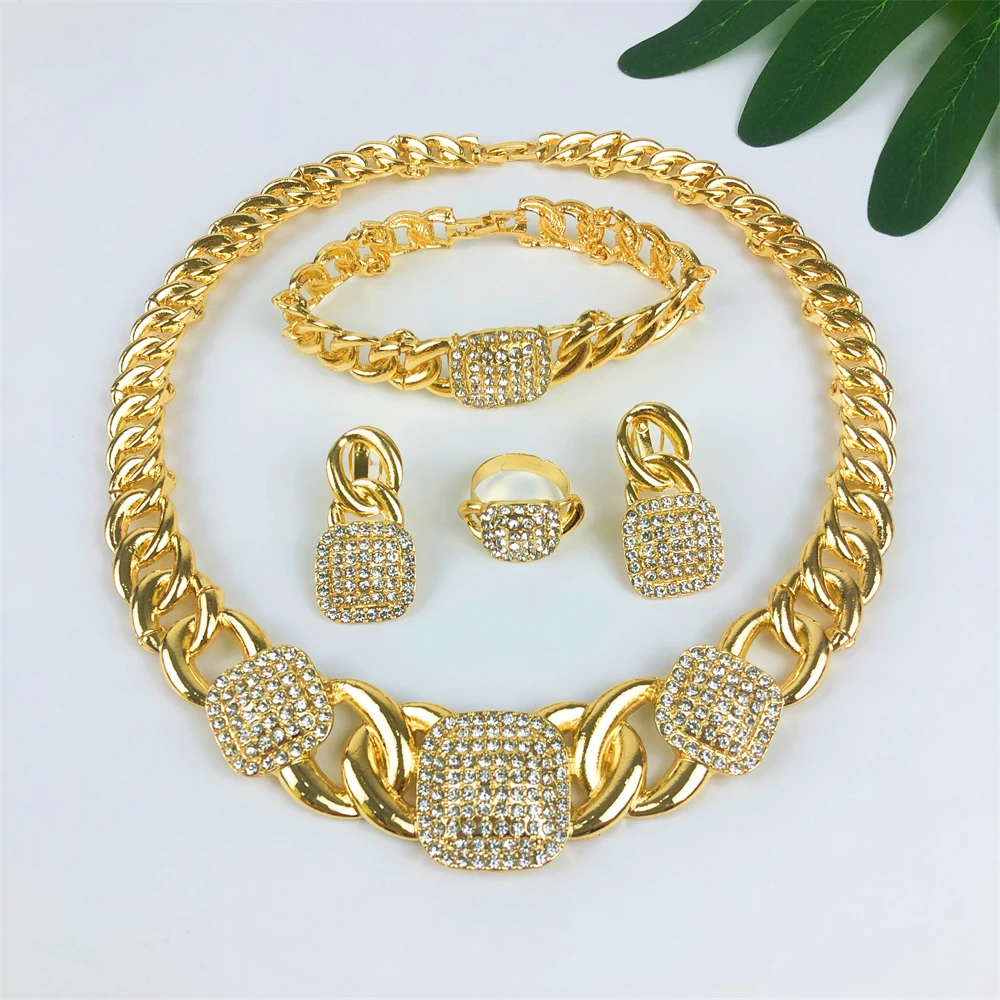 TITI Vintage Women Necklace Bracelet Earring Ring Jewelry Set Minimalist style Fashion 18K Gold Plated Party Jewelry