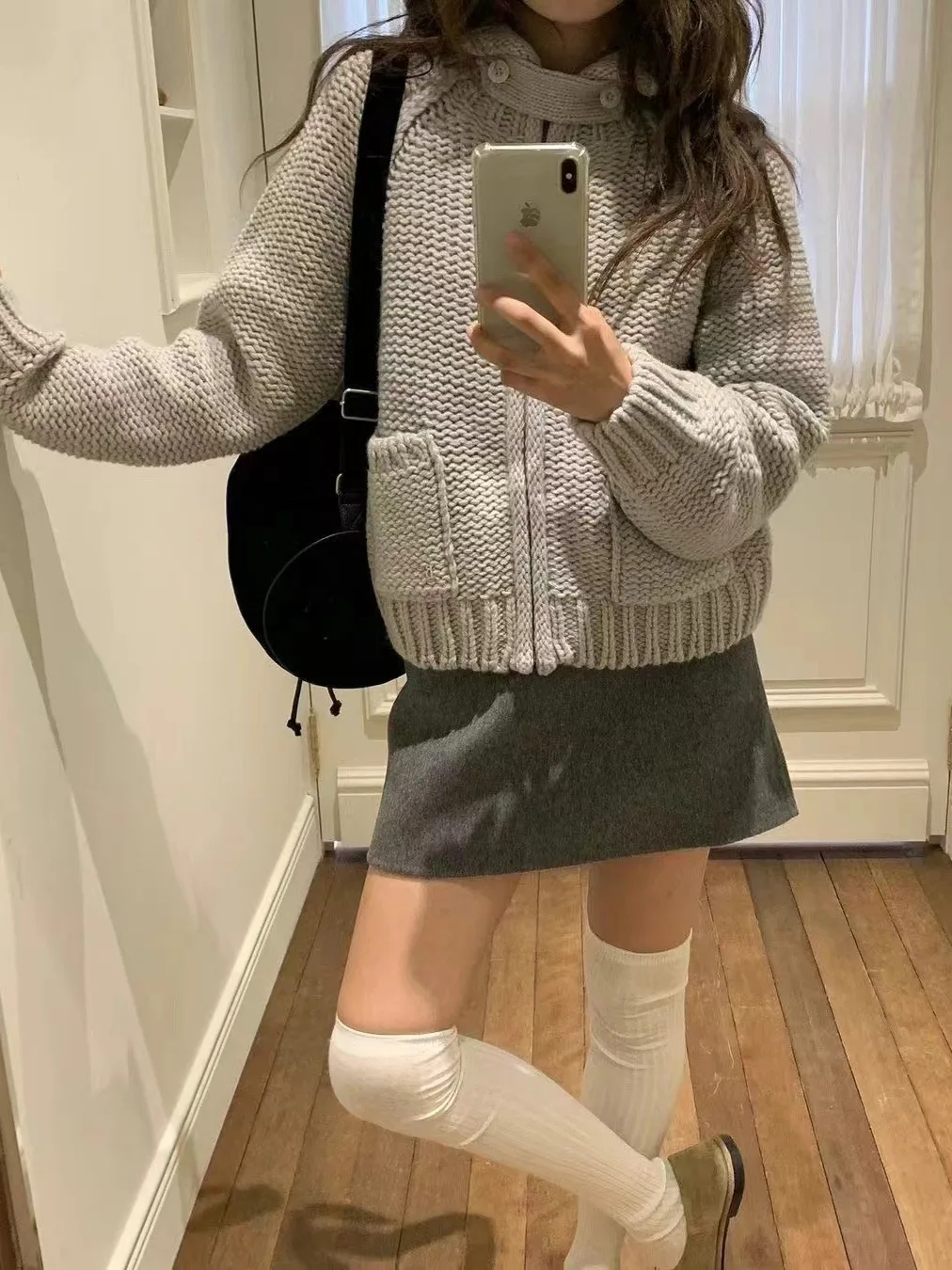 Dongda Gate Eight Milk Home Cintura alta Corte A 00 Falda de lana ort Falda larga Sve irt Top Court Sle Corte suelto Adelgazante Cotto...