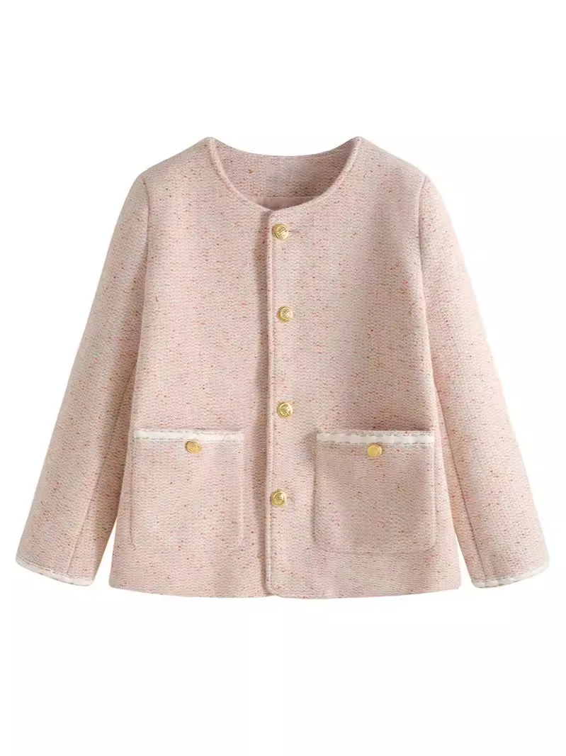High Quality Medium Llong Slim Pink Fragrant Jacket Women Sweet Autumn Winter