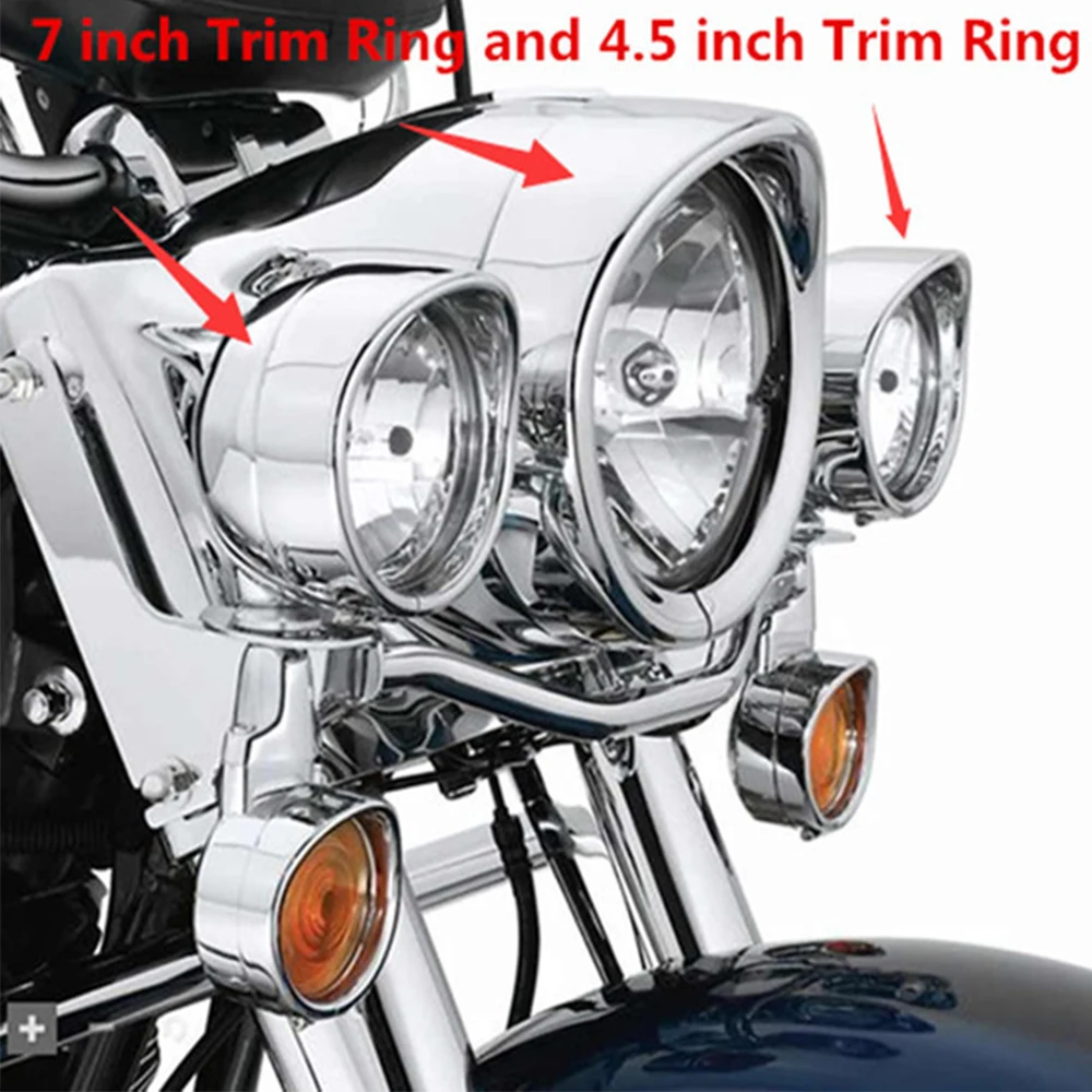 Anello di rivestimento stile visiera per faro moto da 7 \'\' + anello fendinebbia ausiliario da 4,5 \'\' cromato per Harley Touring Road King Dyna