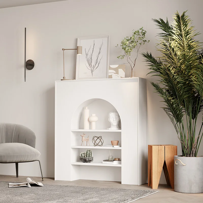 

HYS French retro fireplace decorative cabinet Nordic white wall cabinet Simple homestay photography shelf display cabinet