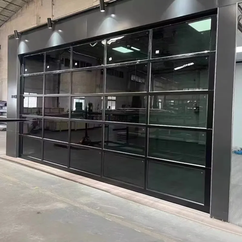 Aluminum Full View Glass Double Accordion Garage Door Black Glass Panel For Villa Household Exterior Renovation Custom Size