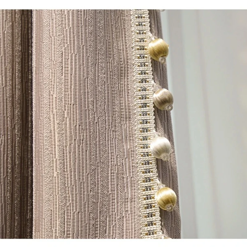 French Window Balcony Bay Window Partition Pink Jacquard Lace Splicing Thickened Curtains for Living Room Bedroom