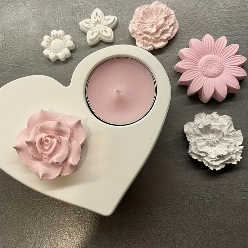 1pc Heart-Shaped Silicone Mold - Create Unique Candlestick Plaster Ornaments for DIY Handmade Resin Crafts,Concrete Cement Molds