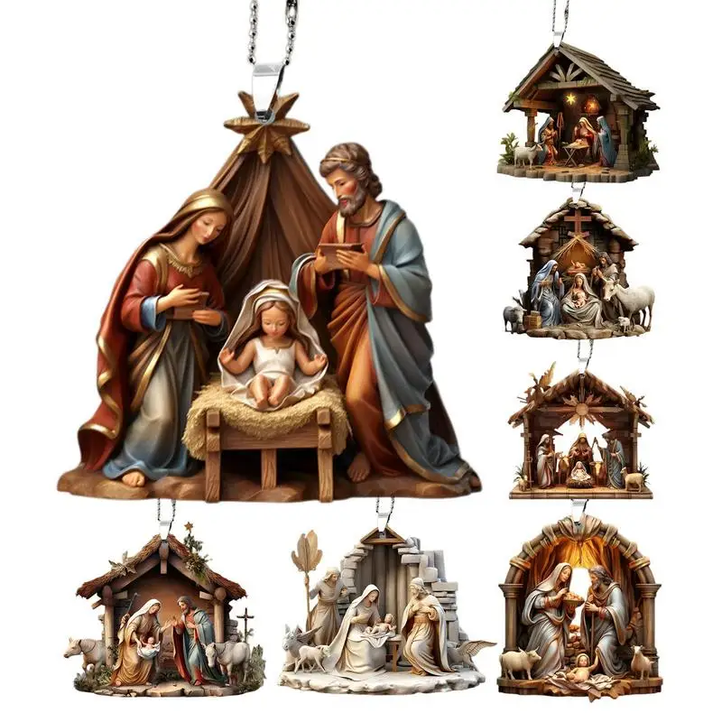 Ornamentos de presépio, decoração de nascimento de jesus, decoração de árvore de natal, pingente de presépio acrílico 2d