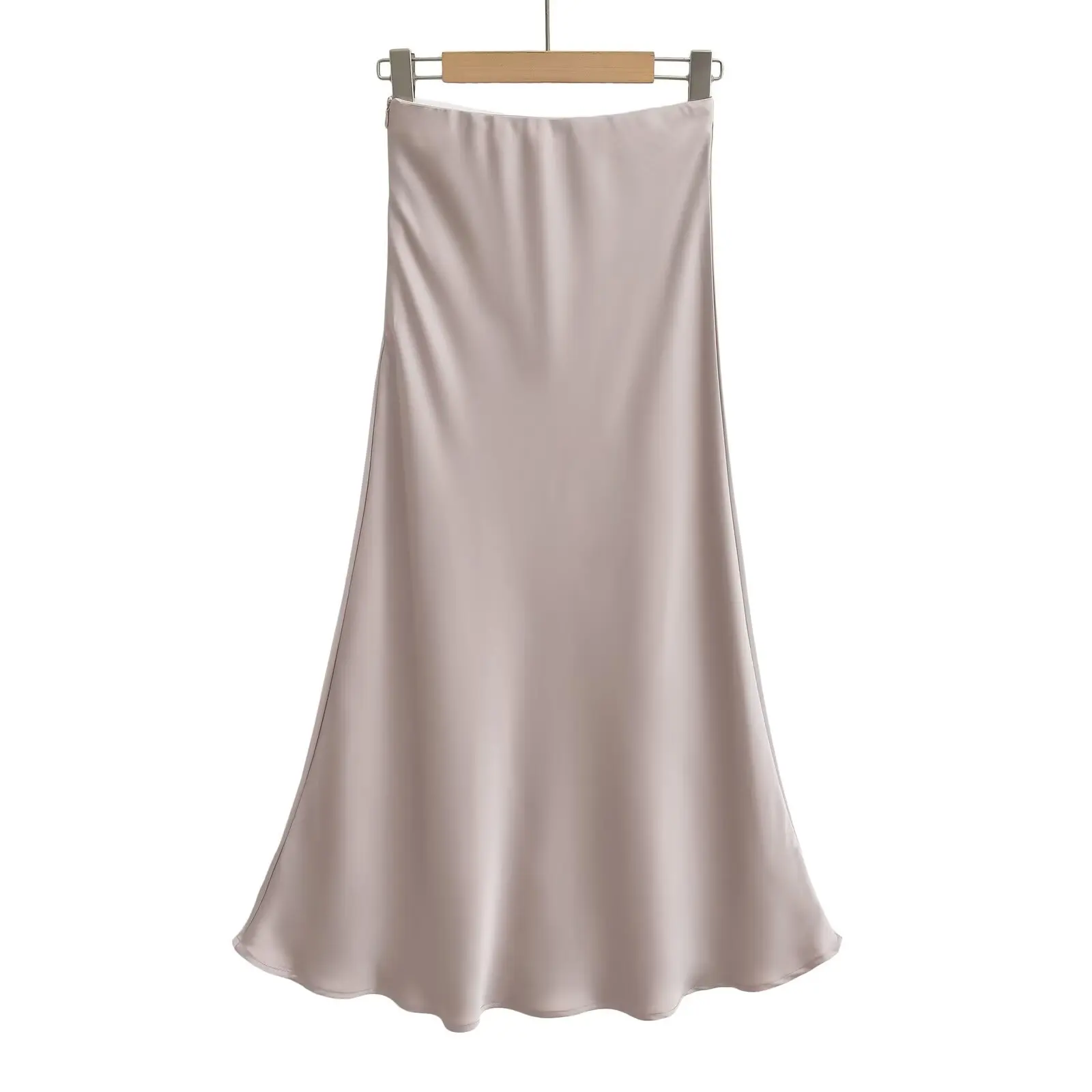 

Летняя дизайнерская юбка трапециевидной формы с высокой талией и фианитом, женская атласная юбка с запахом, длинная длина миди, цвет