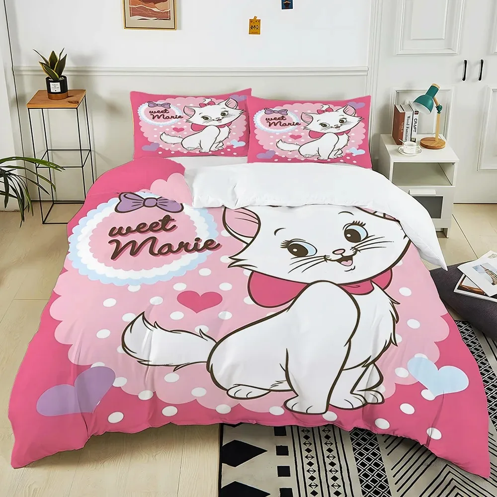 Disney Cartoon comforter sets, Mary Cat Cute Duvet Cover Pillow Cover Boy Girl Home Bedroom Decoration Bedding Set