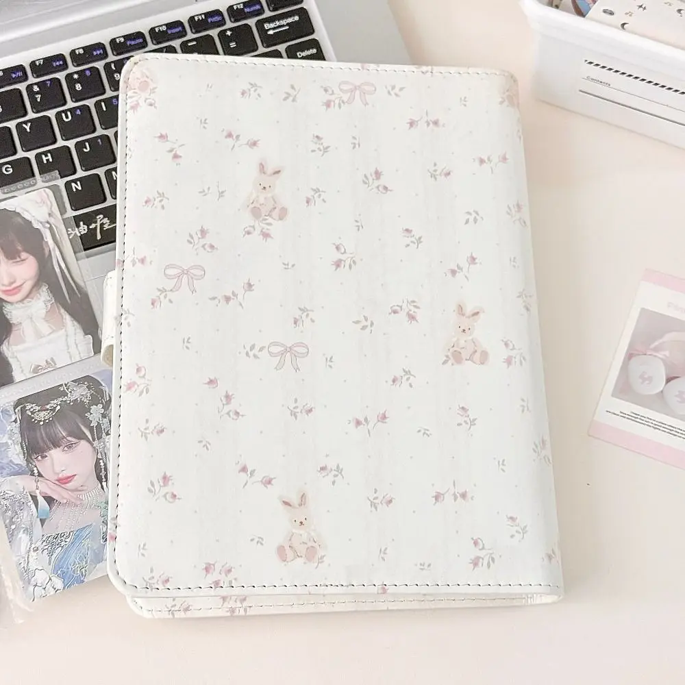 1pc PU Photo Card Binder A5 Pink Floral Patterns 3-inch Photocard Holder Loose-leaf Photo Album for  & Idol Cards