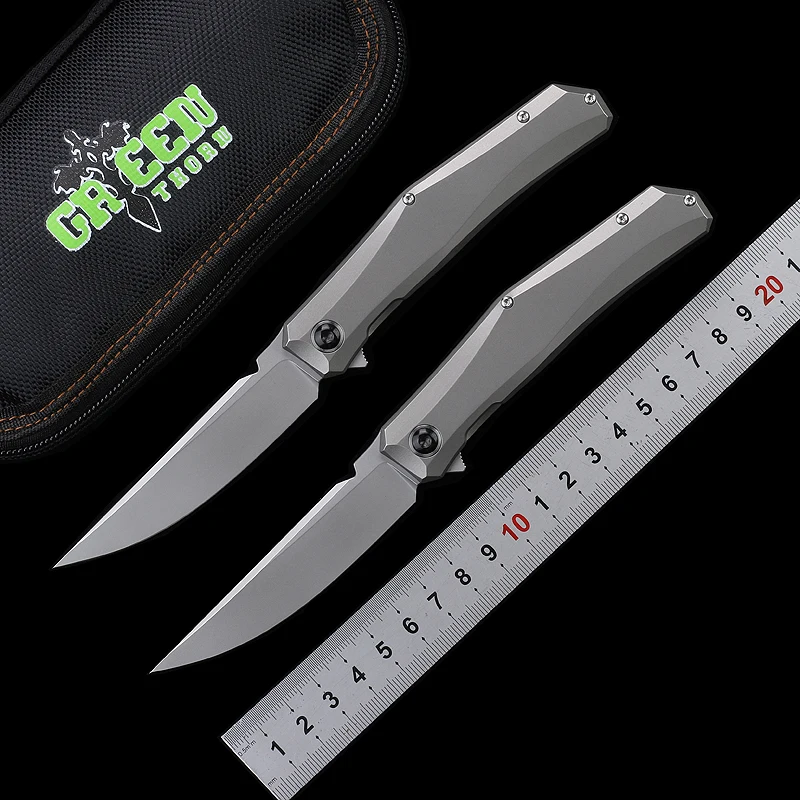 

Green thorn Ｍini persian flipper knife D2 blade Titanium alloy handle Camping outdoor fruit knife practical folding knife EDC