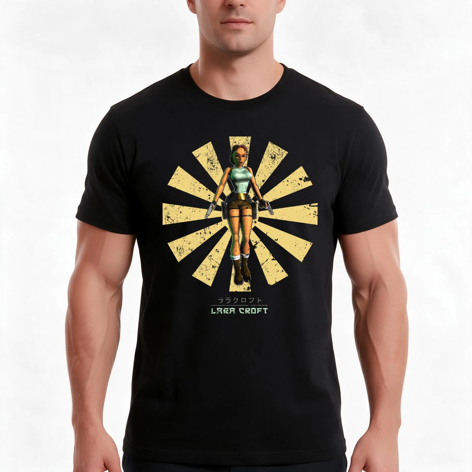 Lara Croft Retro Japanese T-Shirt, Summer Casual Cotton Tee, Oversized Streetwear Tops, Vintage Graphic Print, Unisex Men Women