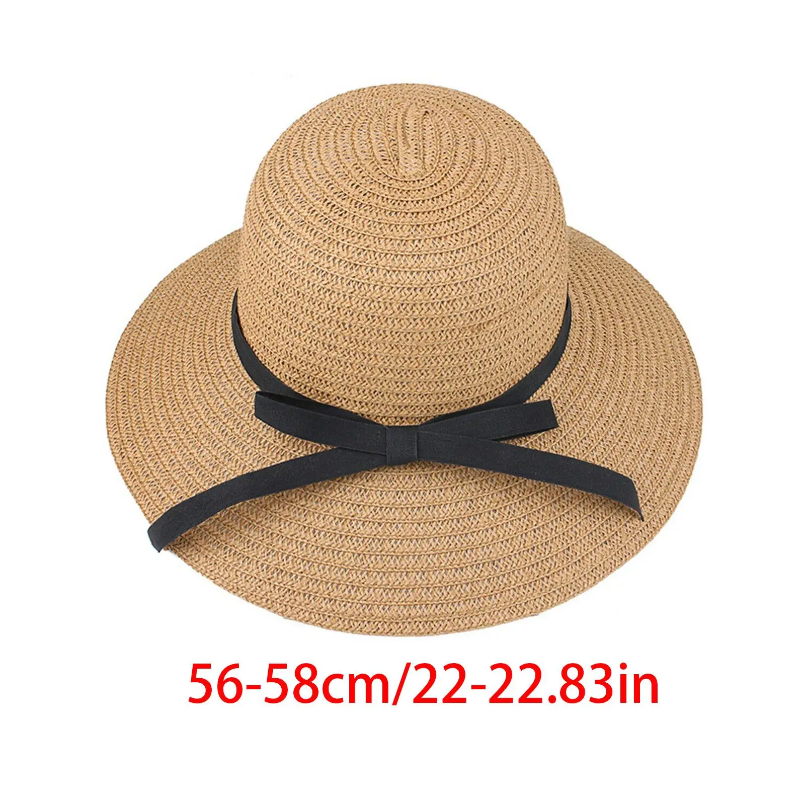 Women\'s Straw Sun Hat Flat Beach Hat Summer Sun Protection Hat Rolled Up Packable Panama Hats Bow Ribbon Decoration