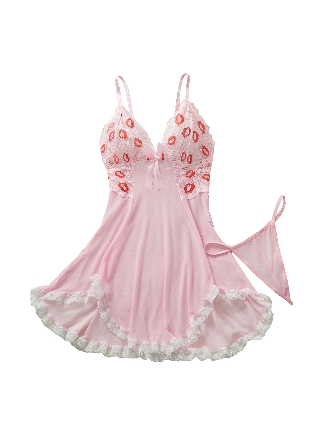 

Women's Soft V Neck Sleep Dress Nightgown With Bow And Floral Lace Print For Daily Home Wear And Cozy Bedtime
