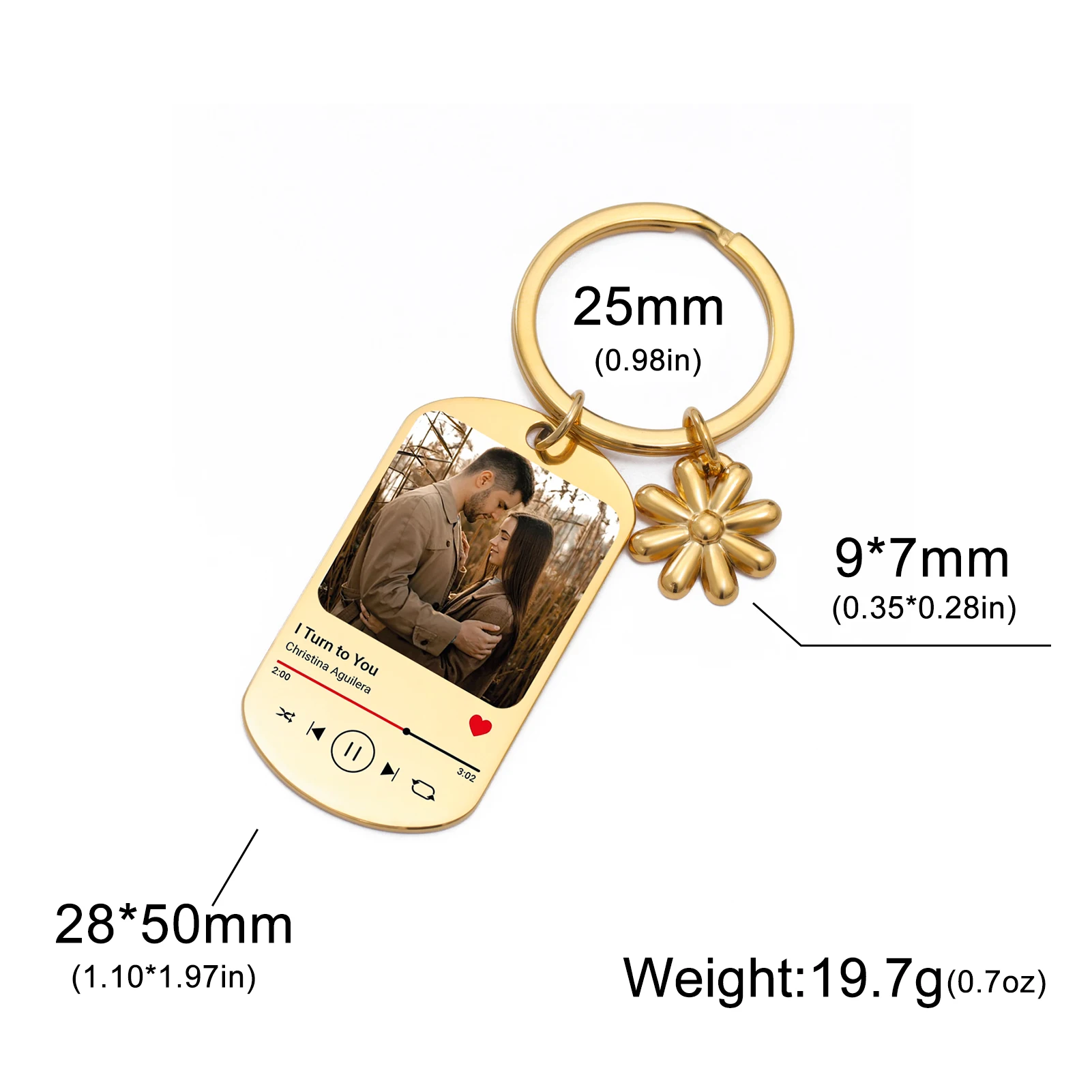 Customized Photo Text Keychain Square Flower Pendant Women Men Stainless Steel Jewelry Personalized Party Couple Christmas Gifts view 6