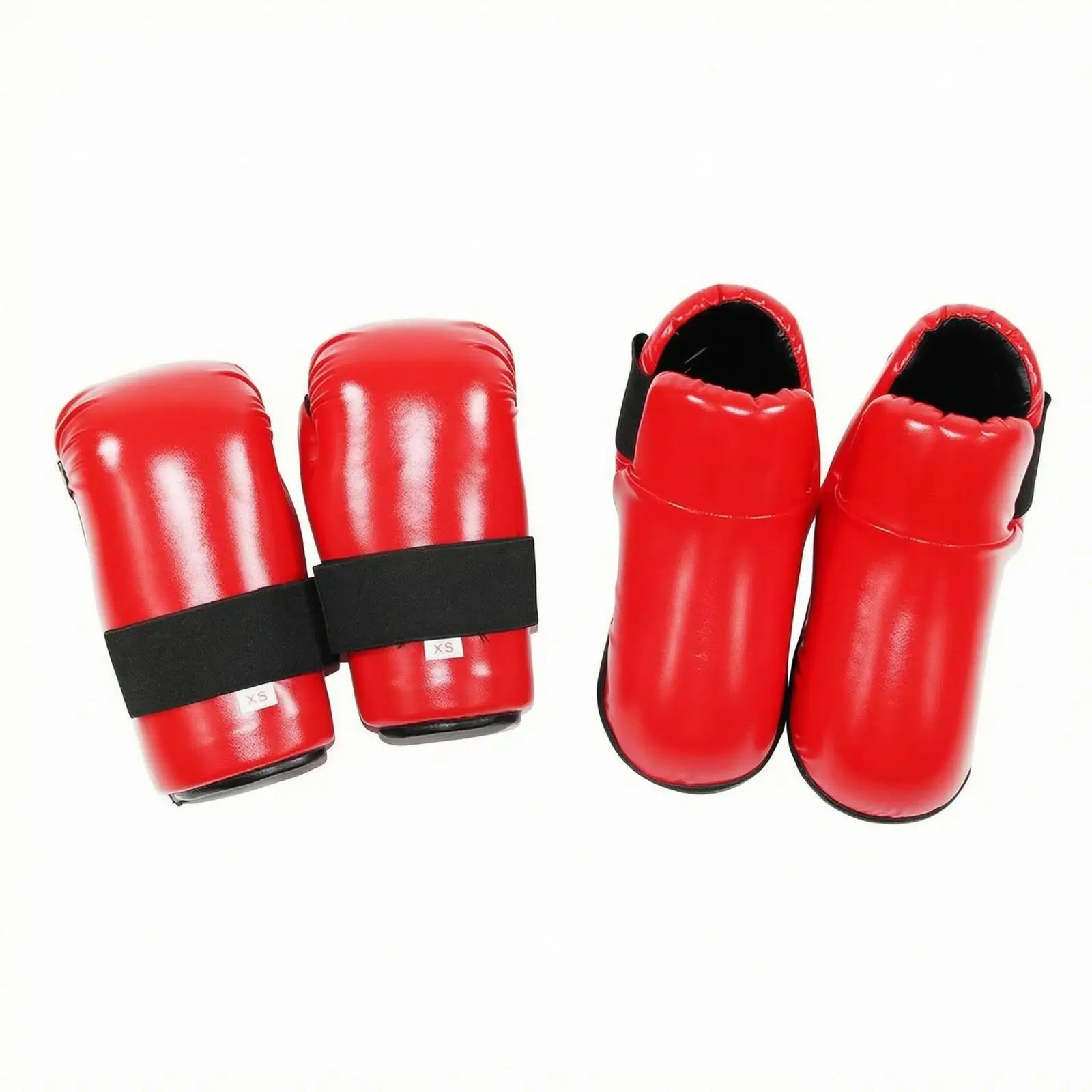 Kids Martial Arts Training Gloves with Hand and Foot Protectors for Taekwondo Sparring PU Leather EVA Foam Hook Loop Strap Set