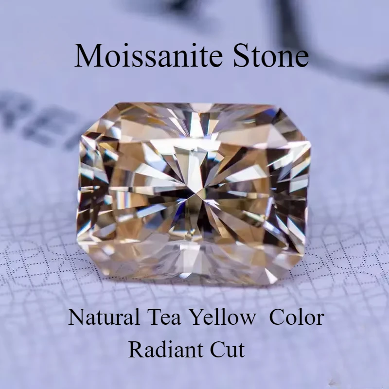 Moissanite Lab Grown Diamond Tea Yellow Natural Color Radiant Cut GRA Authentication Gemstone Advanced Jewelry Making Materials