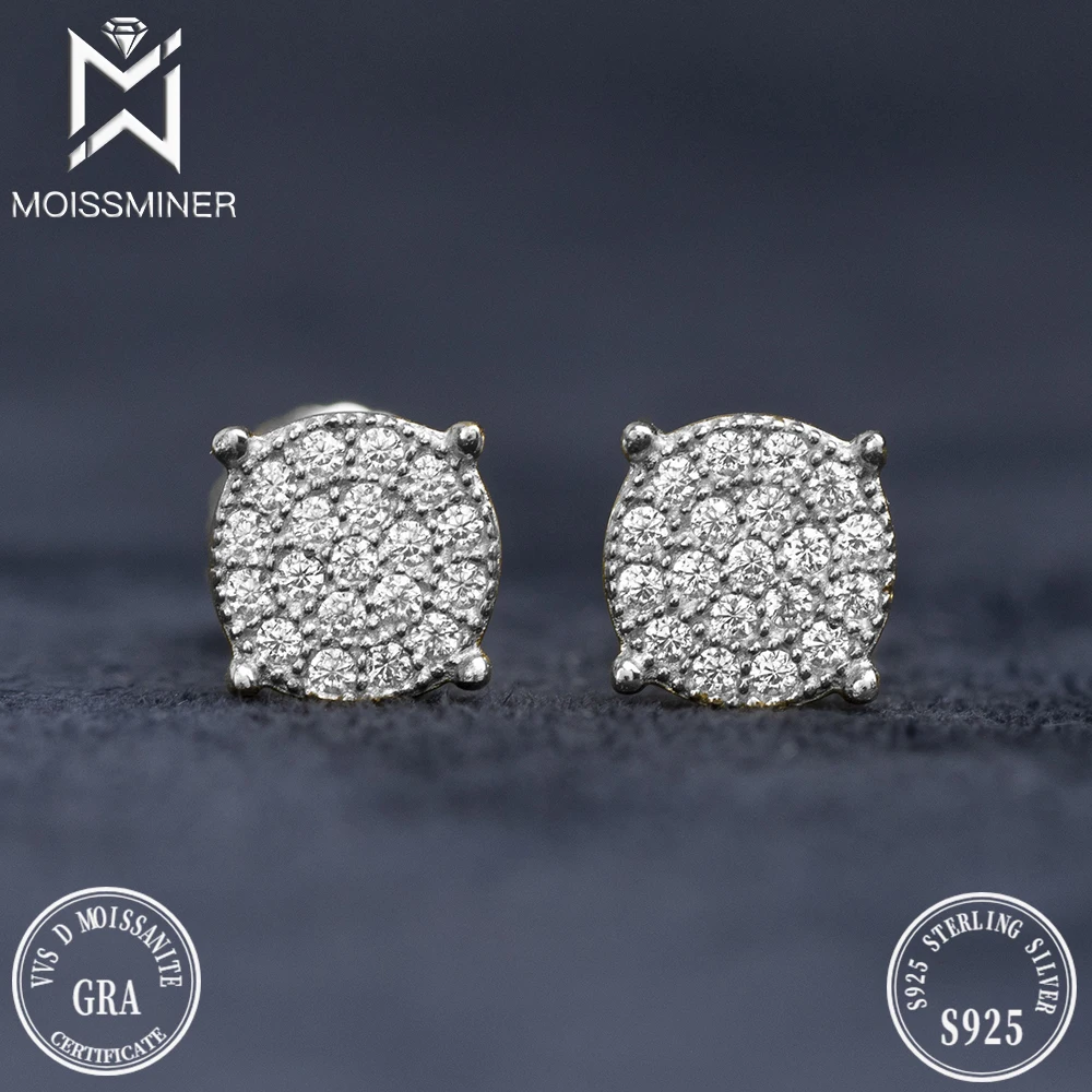 Round Moissanite Diamond Earrings For Women Ear Studs Men High-End Jewelry Pass Tester Free Shipping