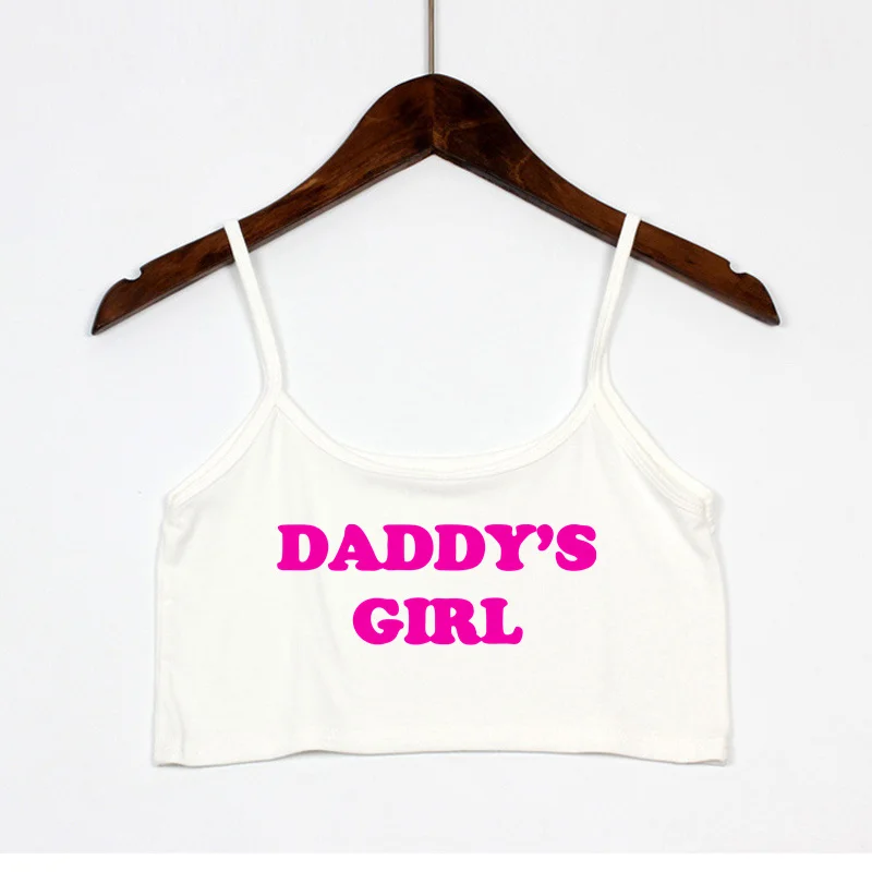 Daddy\'s Girl Women\'s Crop Top Pink Letters Print Summer Tops Sexy Elastic Cotton Camis Sleeveless Short Tank Top Bar Women